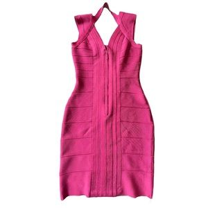 Hervé Leger Bodycon Front Zip Pink Dress NWT